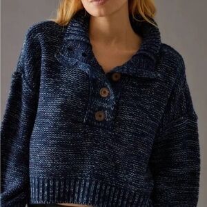 Anthropologie - Pilcro Mega Henley Sweater Size 3X Navy Heathered